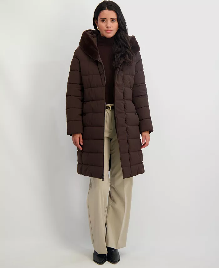 Women's Faux-Fur-Trim Hooded Belted Puffer Coat - thumbnail 4