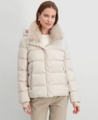 Tahari - Women's Faux-Fur-Collar Hooded Puffer Coat
