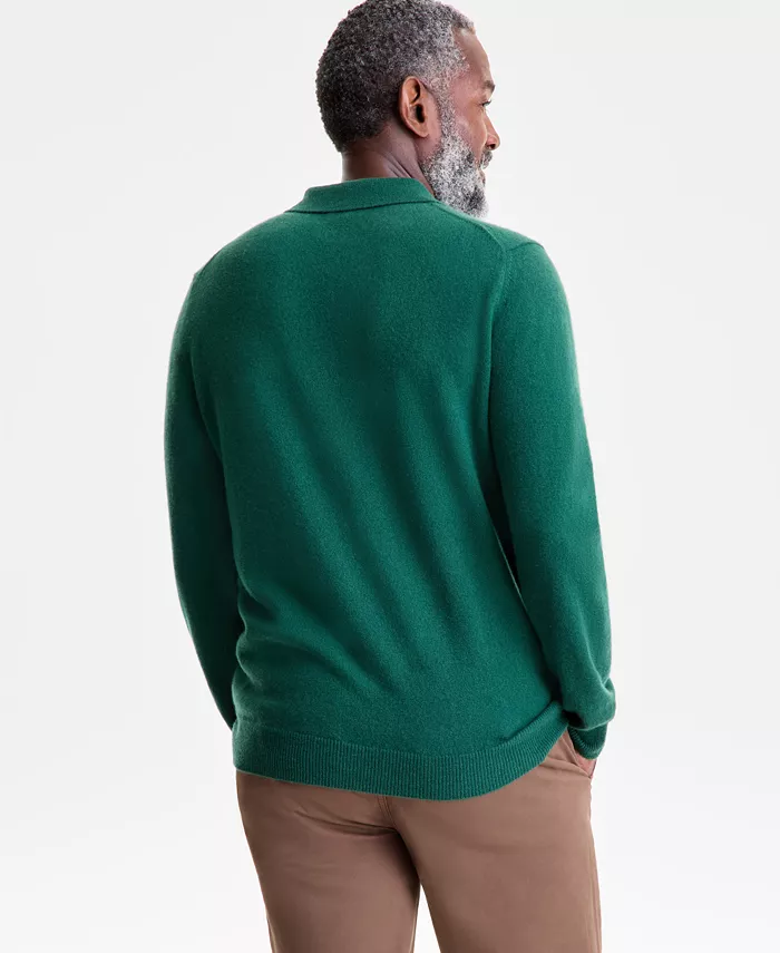 Men's Regular-Fit Cable-Knit 100% Cashmere Sweater Polo Shirt - thumbnail 4