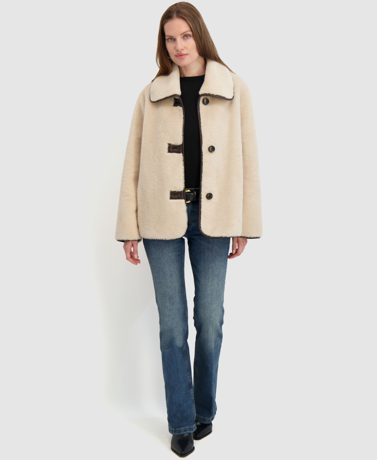 Tahari Kai Reversible Faux Shearling Jacket In Neutral