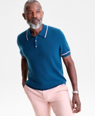 Men's Regular-Fit Tipped 100% Cashmere Sweater Polo Shirt, Macy's Exclusive
