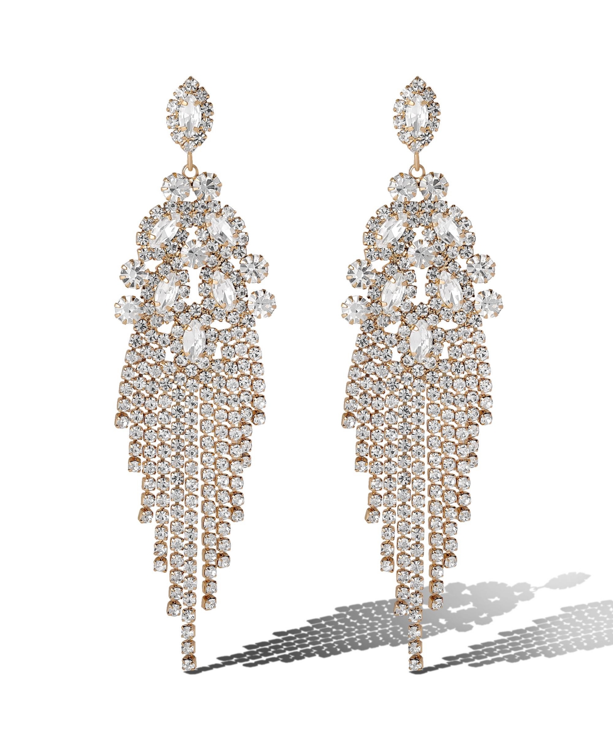 Crystal Fan Drop Earrings - Silver