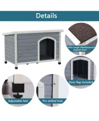 Medium Wooden Dog House Waterproof Elevated Grey