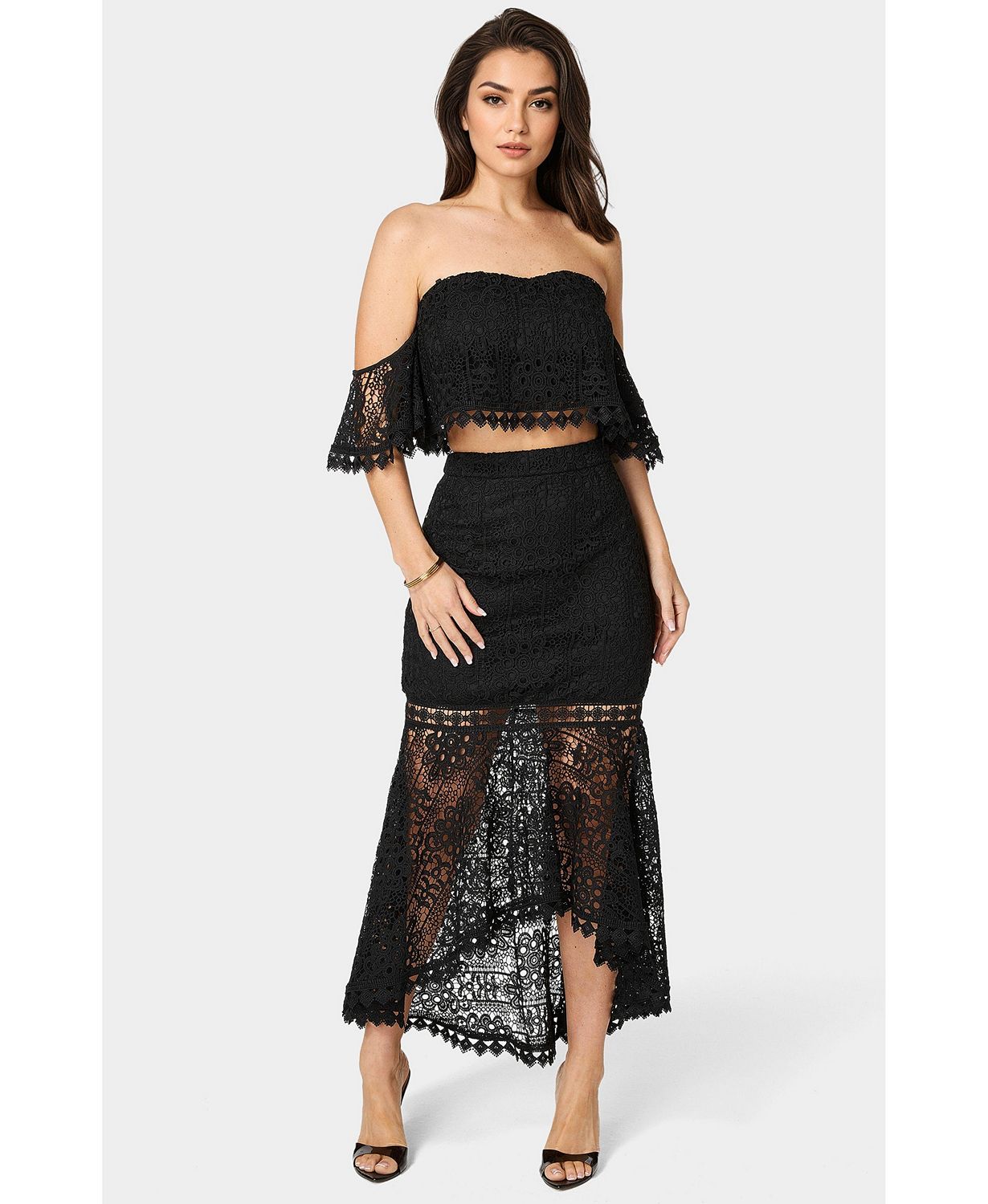 Women's Two Piece Lace High Low Dress