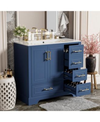 36" Bathroom Vanity with Ceramic Sink & Soft Close Doors/Drawers