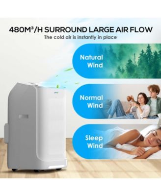 10,000 BTU Portable AC, Ultra Quiet 42dB, Dual Hose, App & Remote Control, Drain-Free, 24H Timer, Fan & Dehumidifier for Rooms