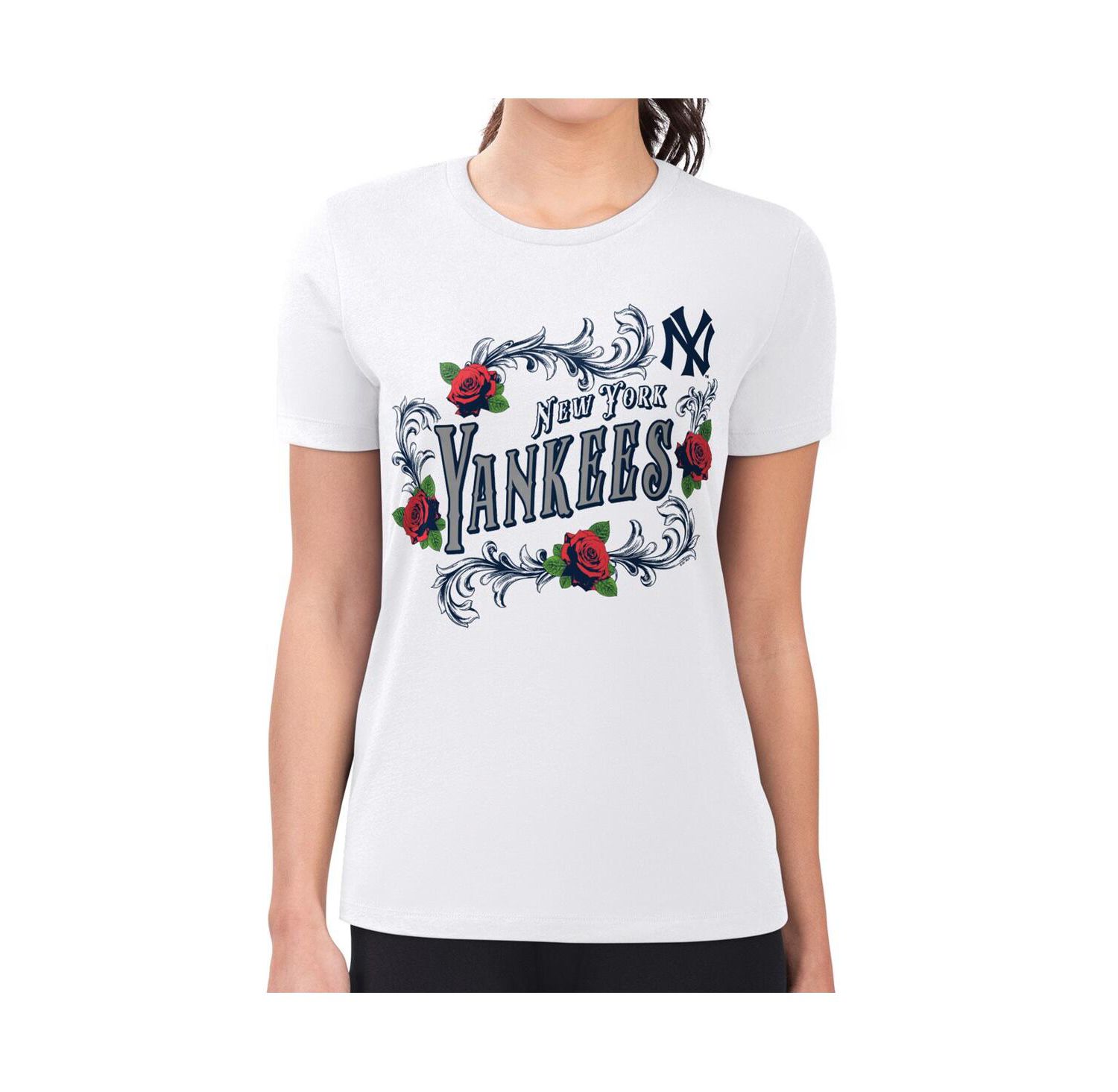 Women's White New York Yankees Retro Roses Fitted T-Shirt