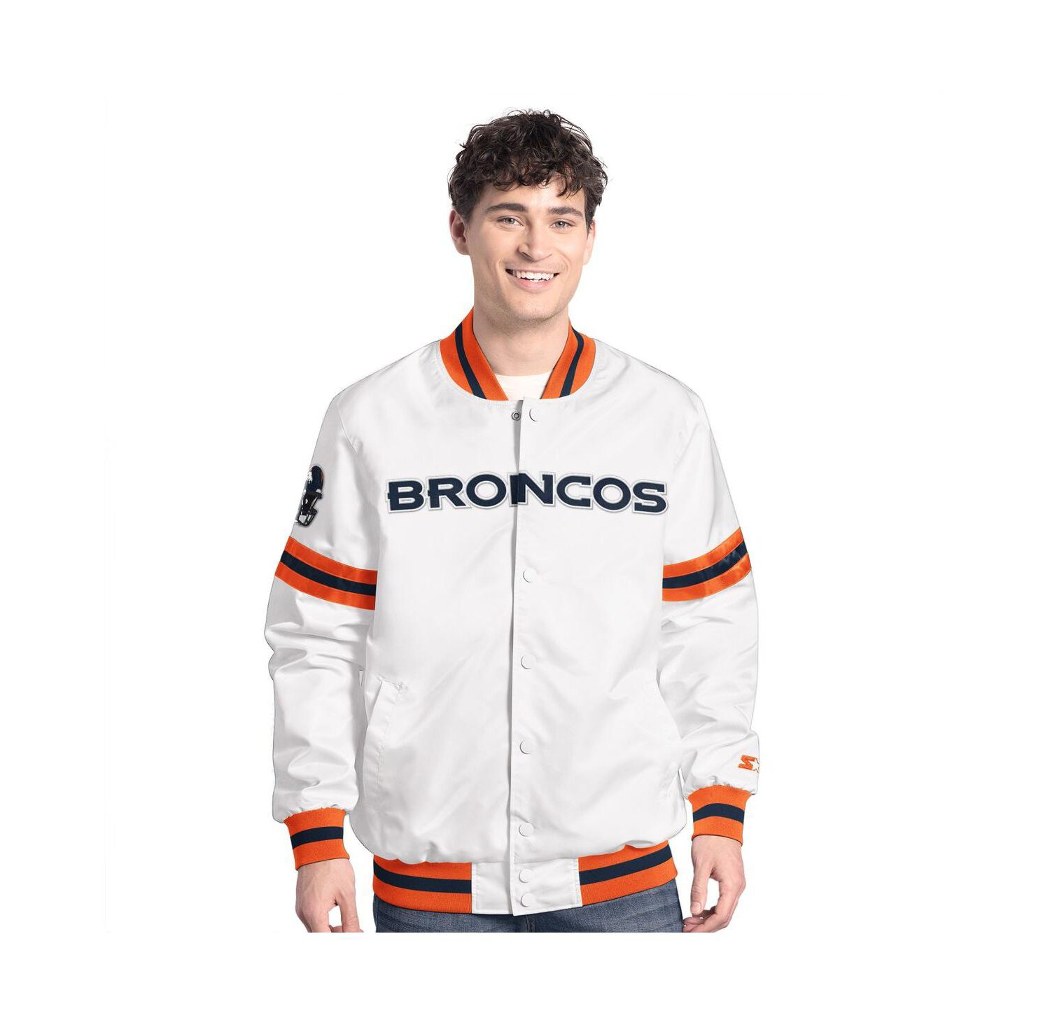 Men's White Denver Broncos Scout Full-Snap Varsity Jacket