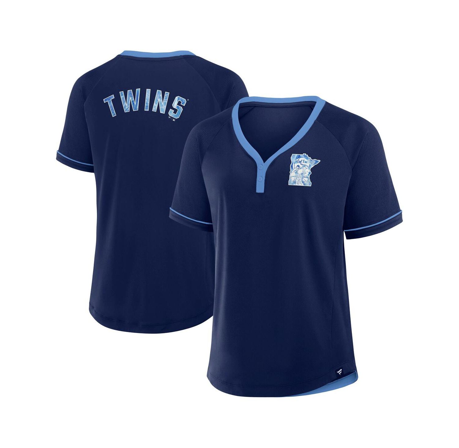 Women's Navy Minnesota Twins Cooperstown Collection League Diva Raglan V-Neck T-Shirt