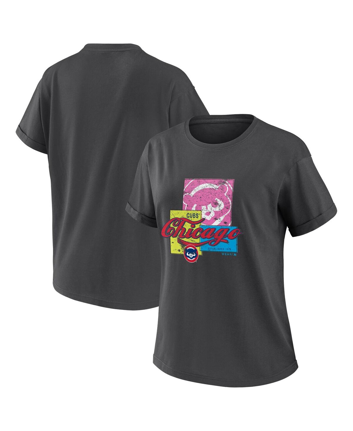 Women's Charcoal Chicago Cubs Domestic Box Color Boyfriend T-Shirt - Charcoal