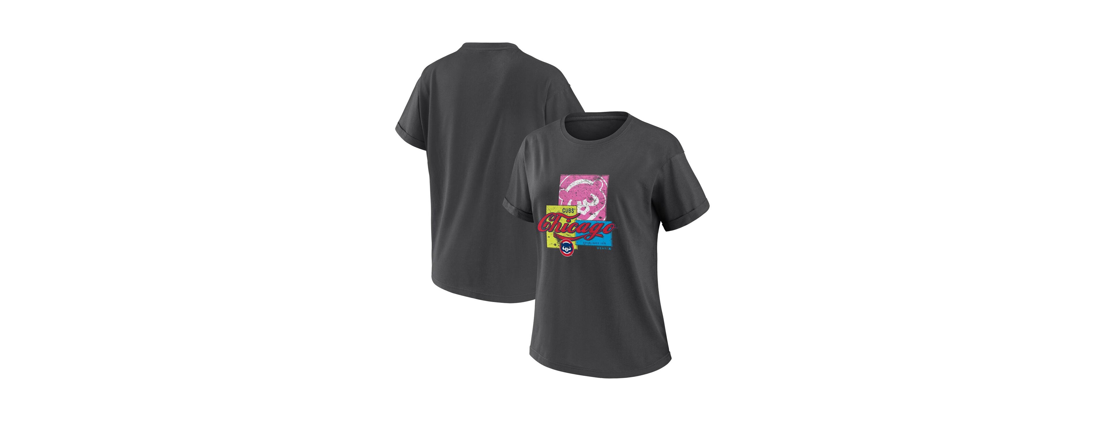 Wear by Erin Andrews Women's Charcoal Chicago Cubs Domestic Box Color Boyfriend T-Shirt