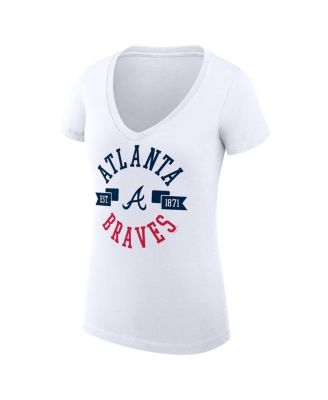 Women's White Atlanta Braves City Graphic V-Neck Fitted T-Shirt