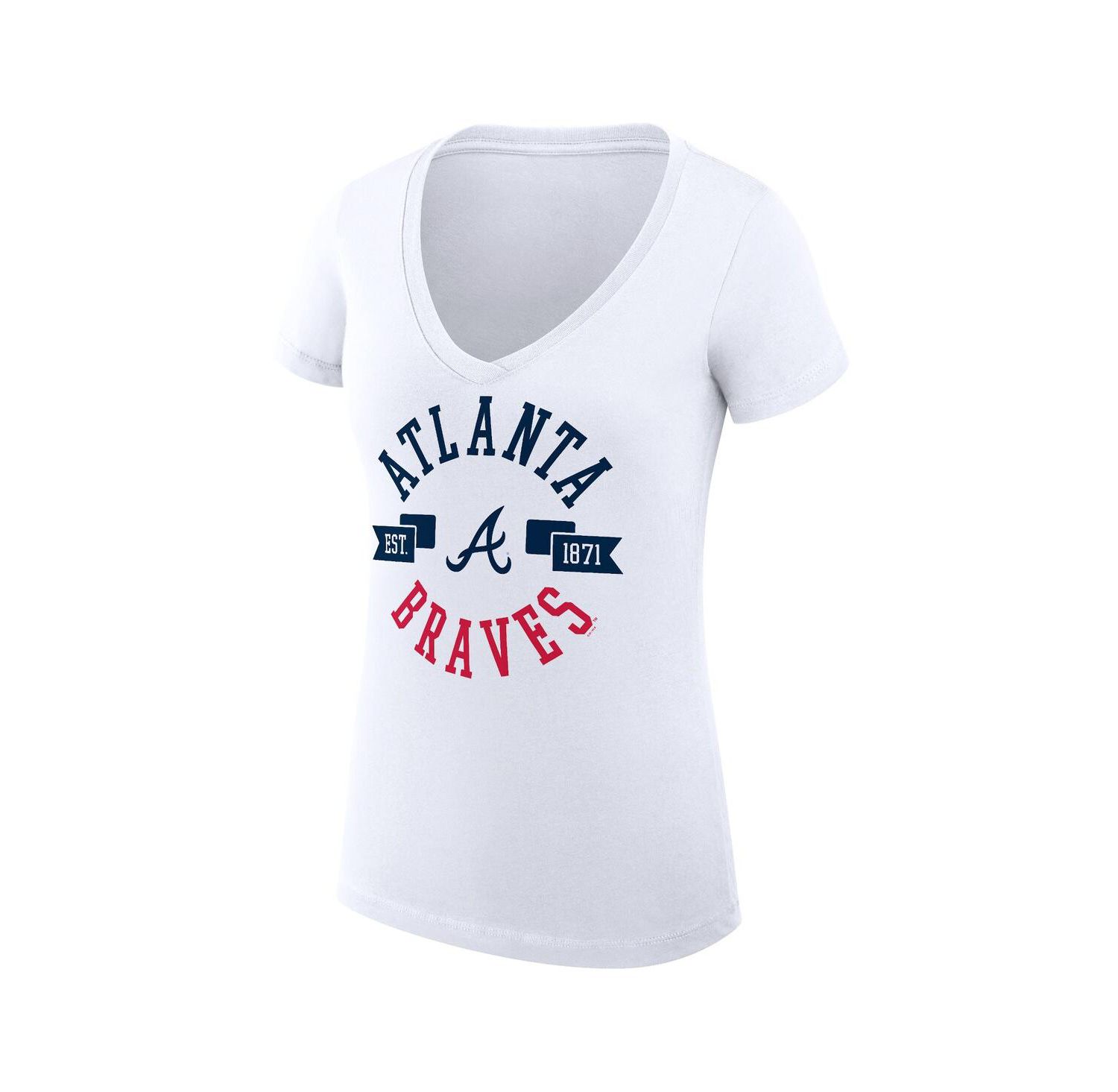 Women's White Atlanta Braves City Graphic V-Neck Fitted T-Shirt