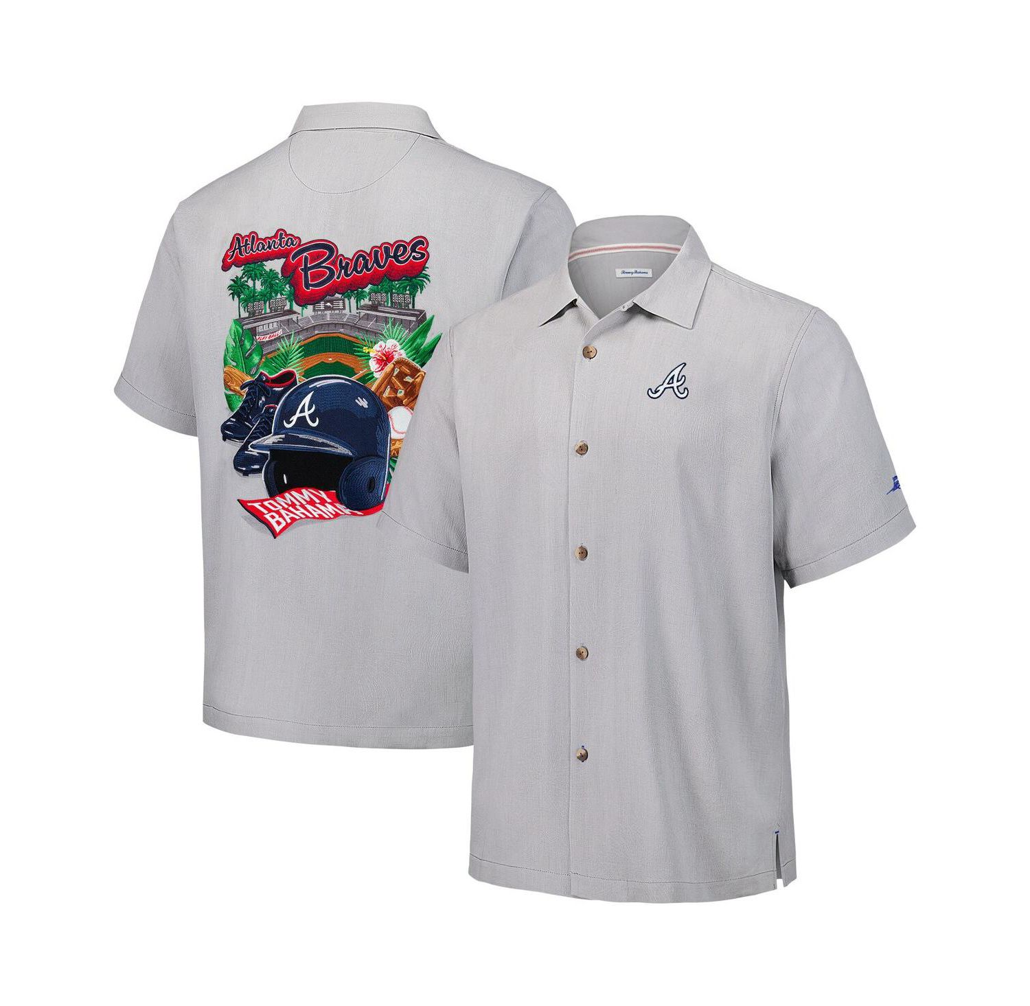 Men's Gray Atlanta Braves Hit and Run Silk Camp Button-Up Shirt