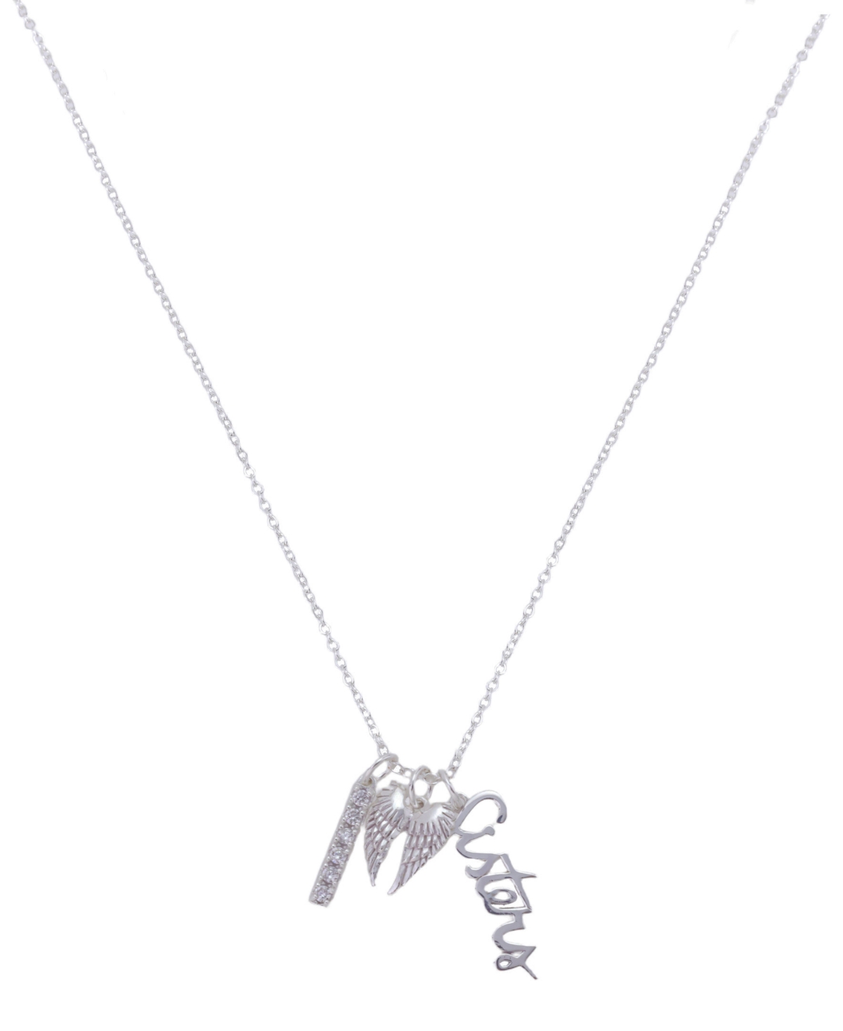 Unwritten Cubic Zirconia Sisters And Angel Wing Short Pendant Charm Necklace In Silver
