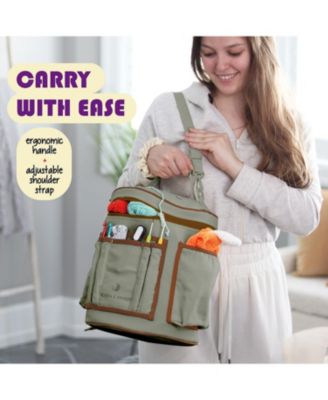 Durable Canvas Crochet & Knitting Bag Organizer with Accessories Case - Yarn Organizer for Crochet Accessories and Supplies