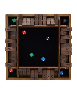 4 Player Shut the Box Dice Board Game with Walnut Stained Wood - 12 in.