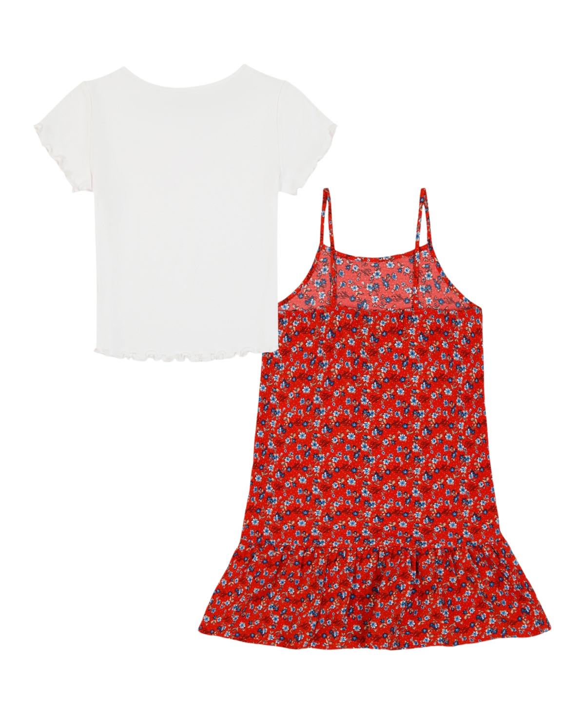 Tommy Hilfiger Big Girls 2-piece Crewneck T-shirt And Ditsy Print Dress Set In Red