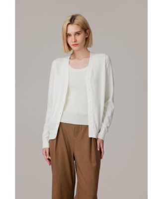 Women's 100% Merino Wool Light Weight Cardigan | Ultra Soft Fine Gauge Sweaters Machine Washable