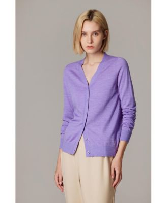 Women's Merino Wool Light Weight Cardigan Ultra Soft Fine Gauge V Neck Sweaters