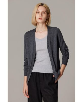 Women's Merino Wool Light Weight Cardigan Ultra Soft Fine Gauge V Neck Sweaters