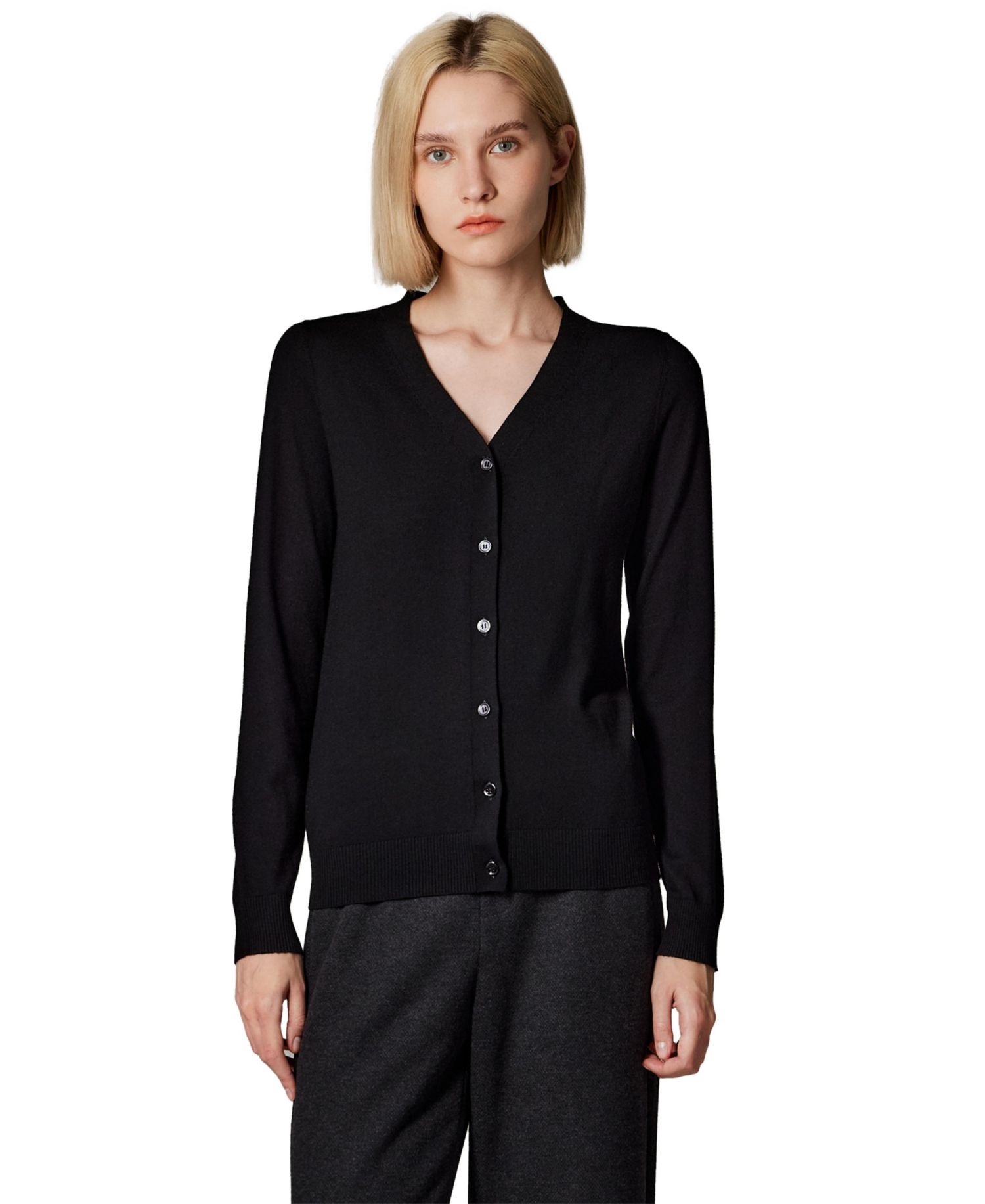 Women's Merino Wool Light Weight Cardigan Ultra Soft Fine Gauge V Neck Sweaters