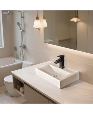 18 1/8" x 12 3/16" x 4 5/16" Wall Mount Ceramic Sink w/ Modern Bathroom Single Handle Faucet ORB