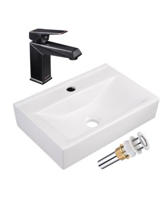 18 1/8" x 12 3/16" x 4 5/16" Wall Mount Ceramic Sink w/ Modern Bathroom Single Handle Faucet ORB