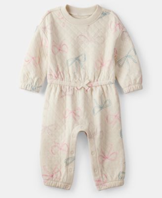 Carter's - Baby Girls Bow-Print Long-Sleeve Quilted Jumpsuit