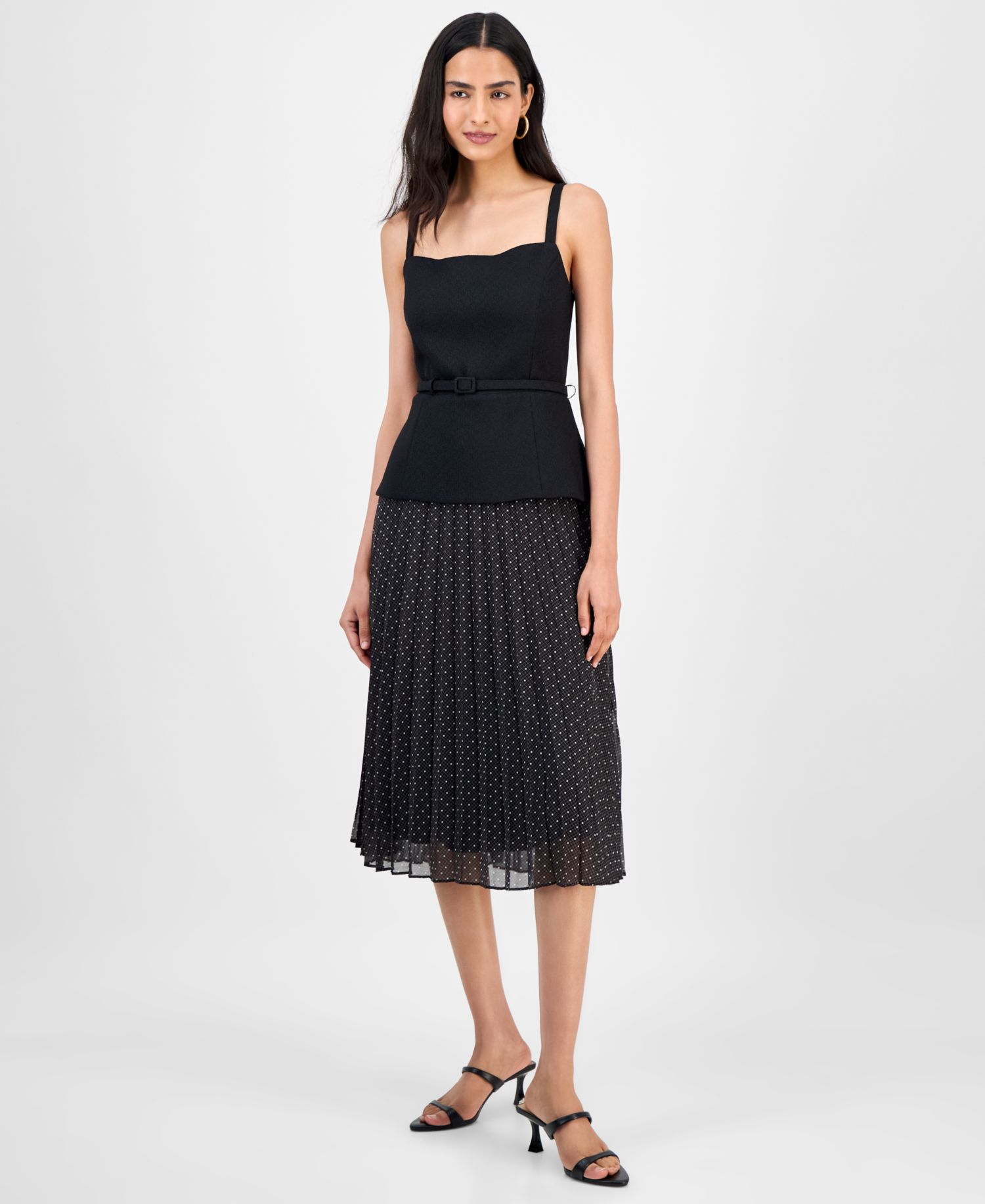 Women's Sleeveless Belted Pleated Skirt Dress