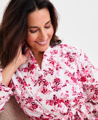 Women's Belted Floral Flannel Robe Sleepwear