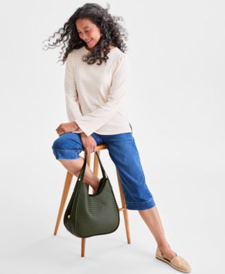 Petite Placed Sequin Puff-Shoulder Long-Sleeve Top, Macy's Exclusive