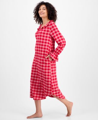 Women's Flannel Ruffle-Neck Long Sleeve Nightgown