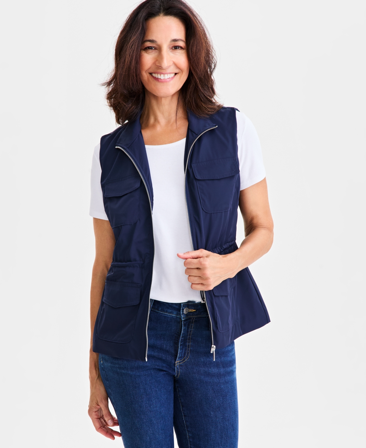 Style & Co Women's Zip-front Tech Cargo Vest, Macy's Exclusive In Blue