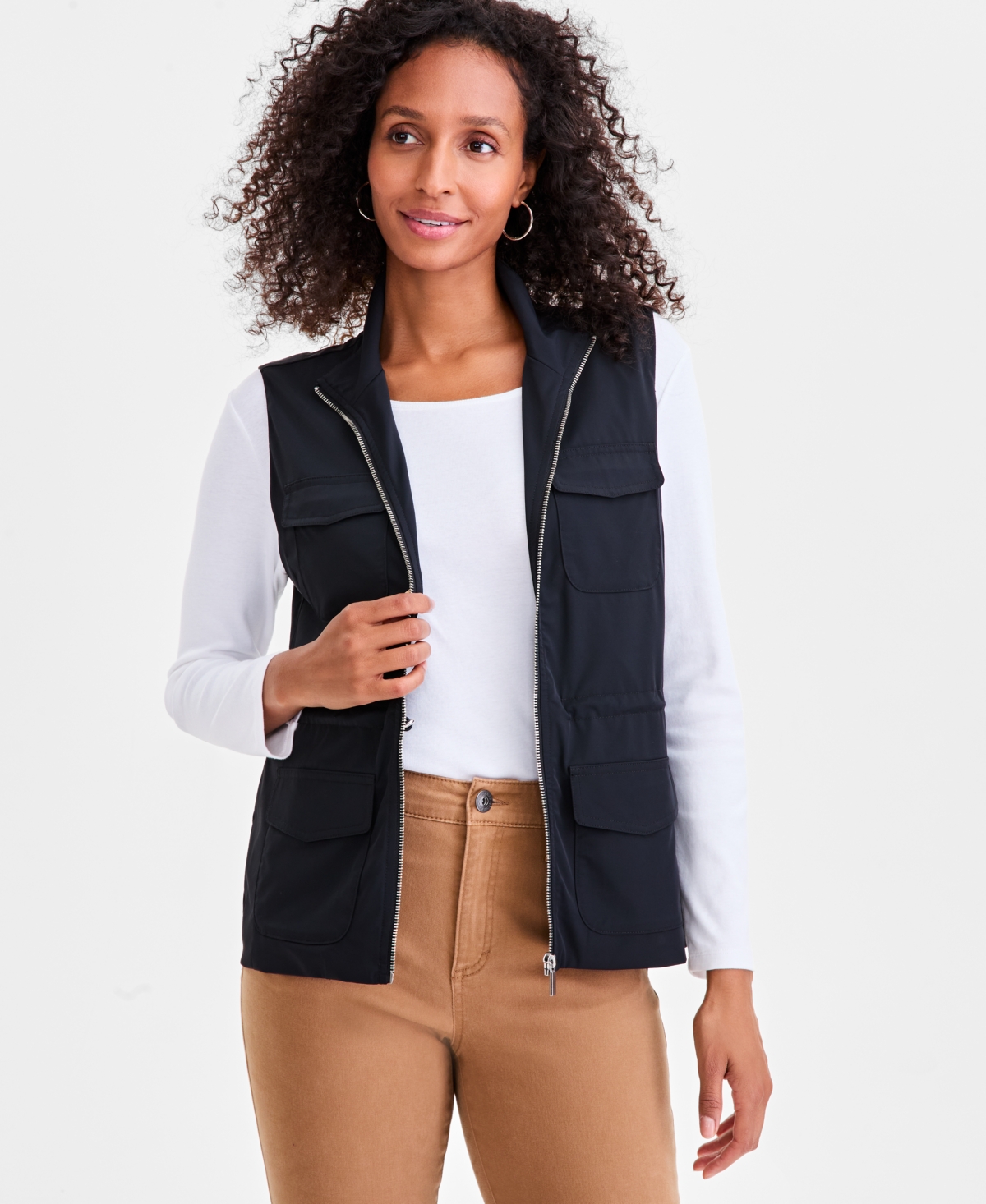 Style & Co Women's Zip-front Tech Cargo Vest, Macy's Exclusive In Black