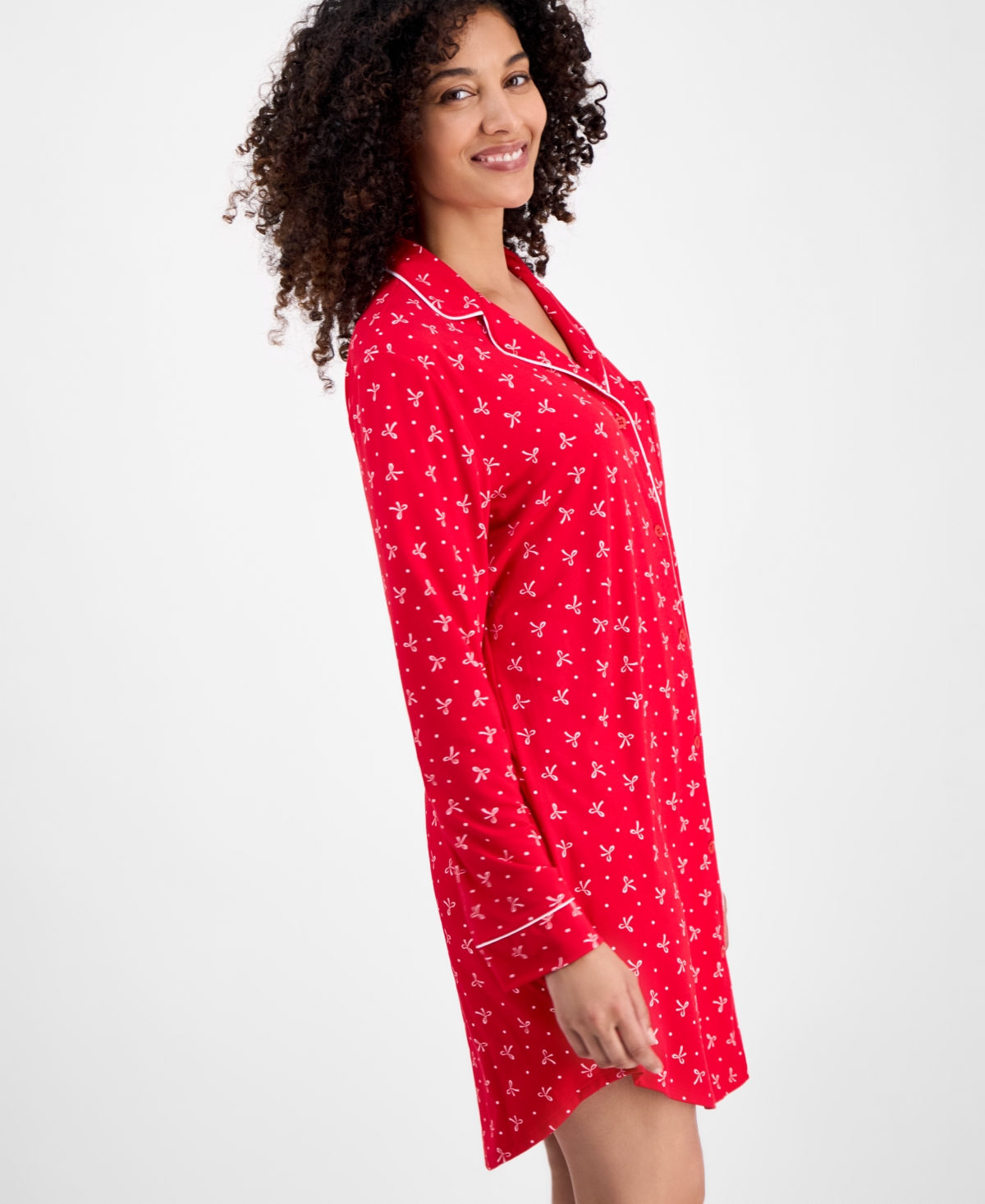 Charter Club Women's Jersey Printed Long Sleeve Sleepshirt In Burgundy