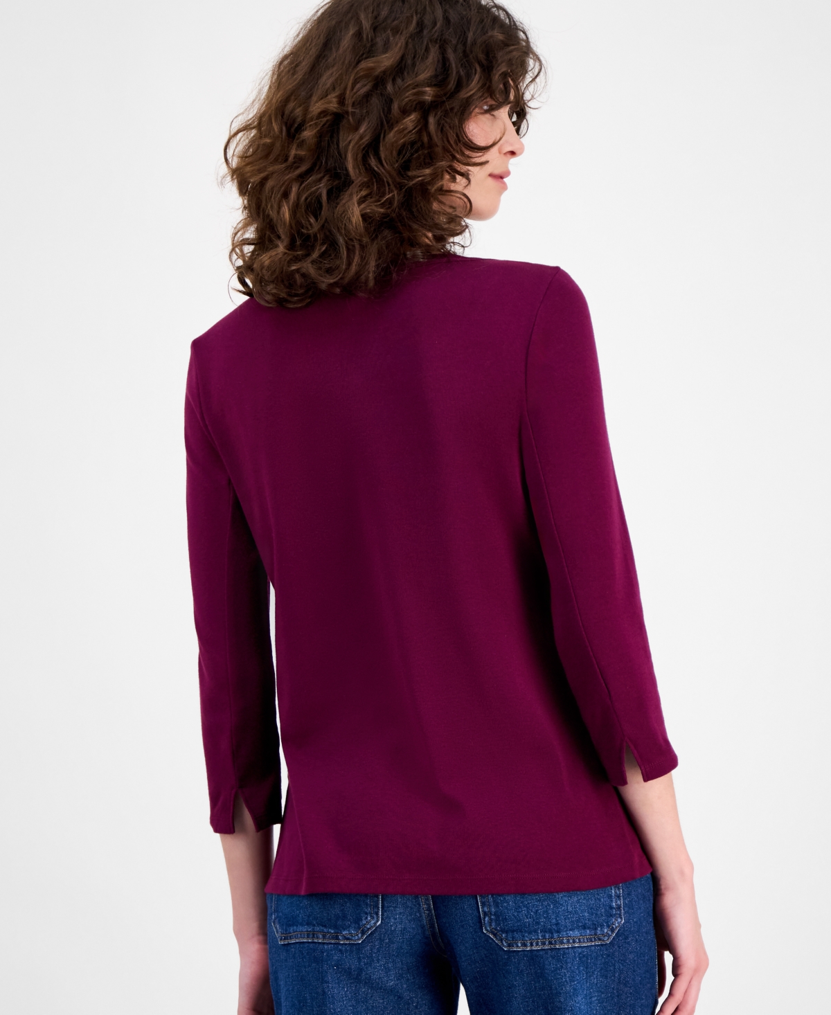 Style & Co Women's Pima Cotton 3/4-sleeve Boat-neck Top, Regular & Petite, Created For Macy's In Purple