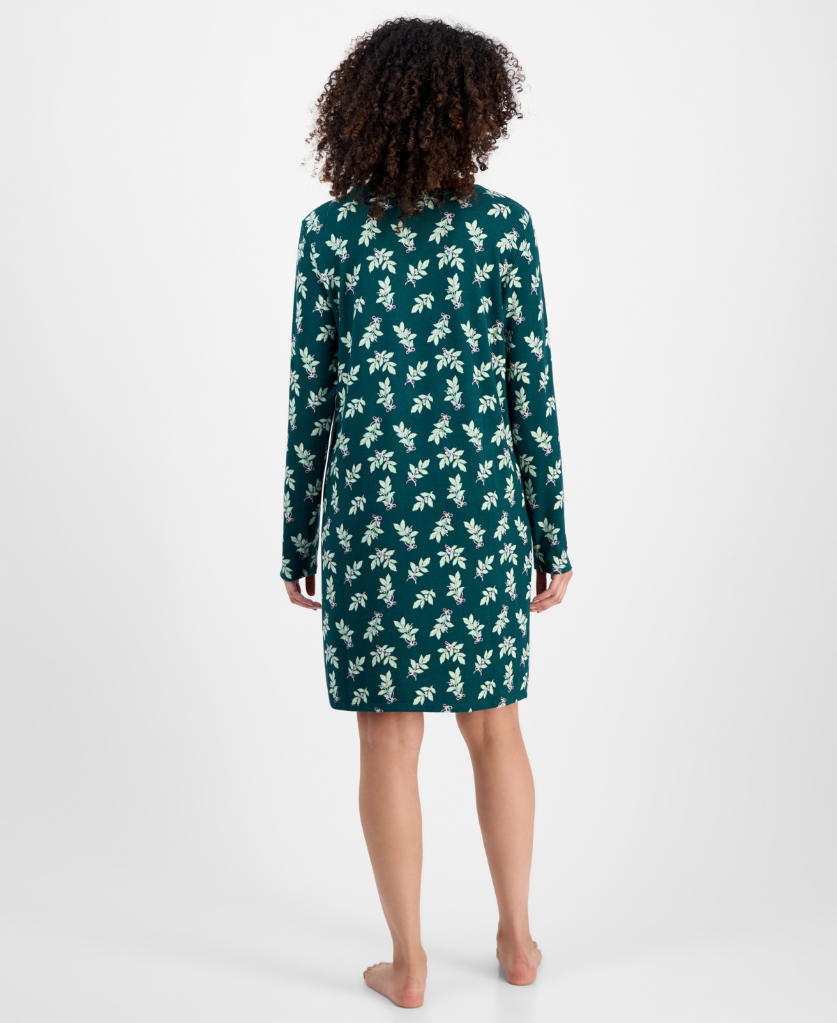 Charter Club Women's Jersey Printed Long Sleeve Sleepshirt In Green