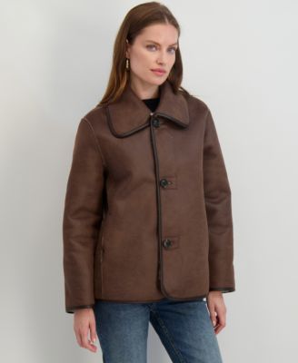 Women's Reversible Faux-Shearling Button-Front Coat