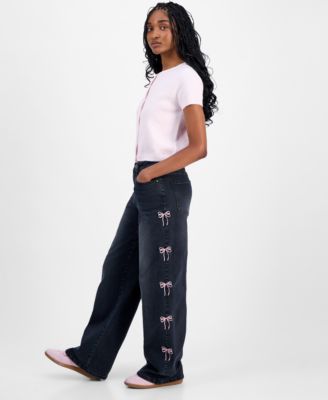 Juniors' Ultra 90s Bow-Embroidered Jeans