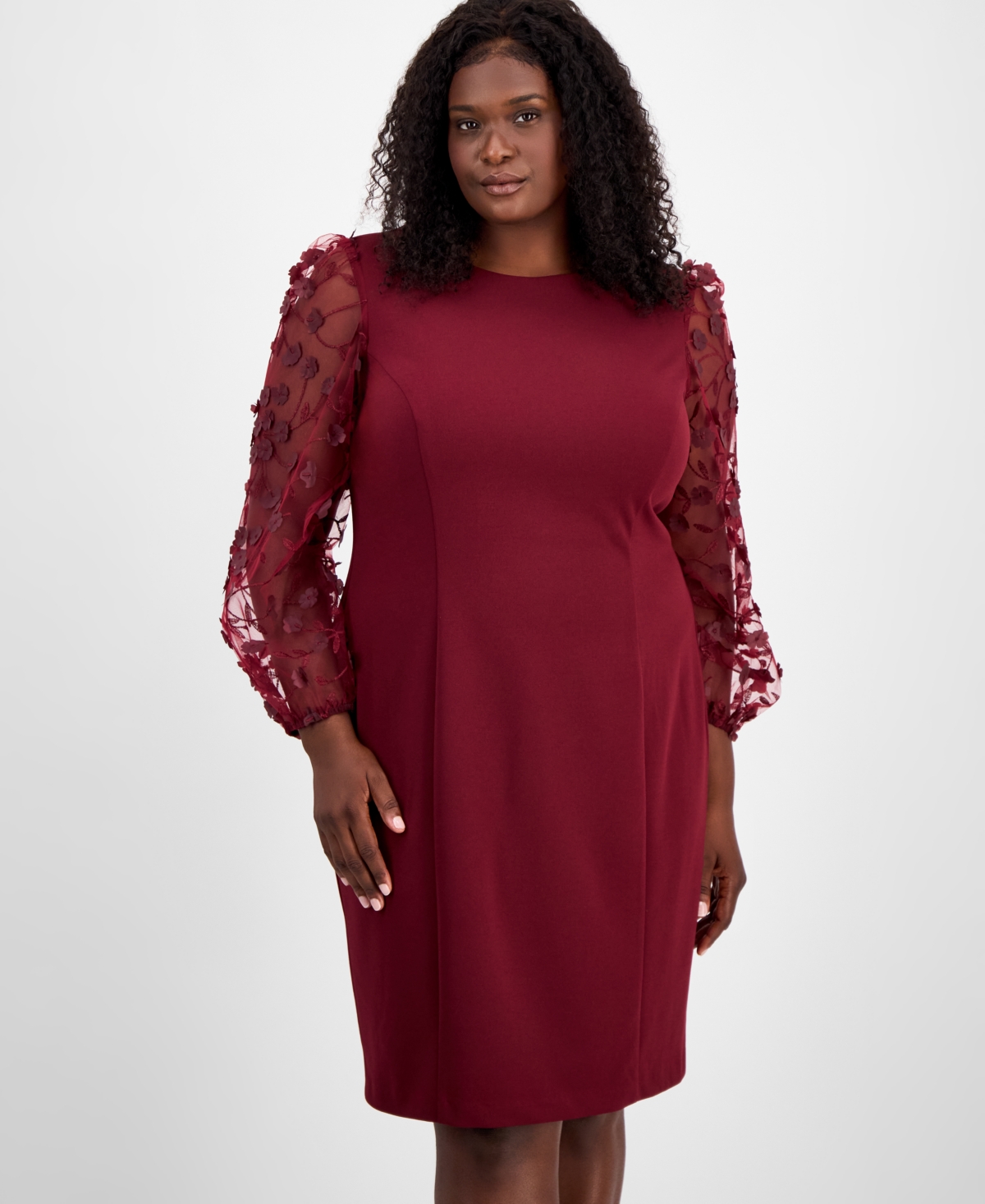 Connected Plus Floral-Applique Sheath Dress