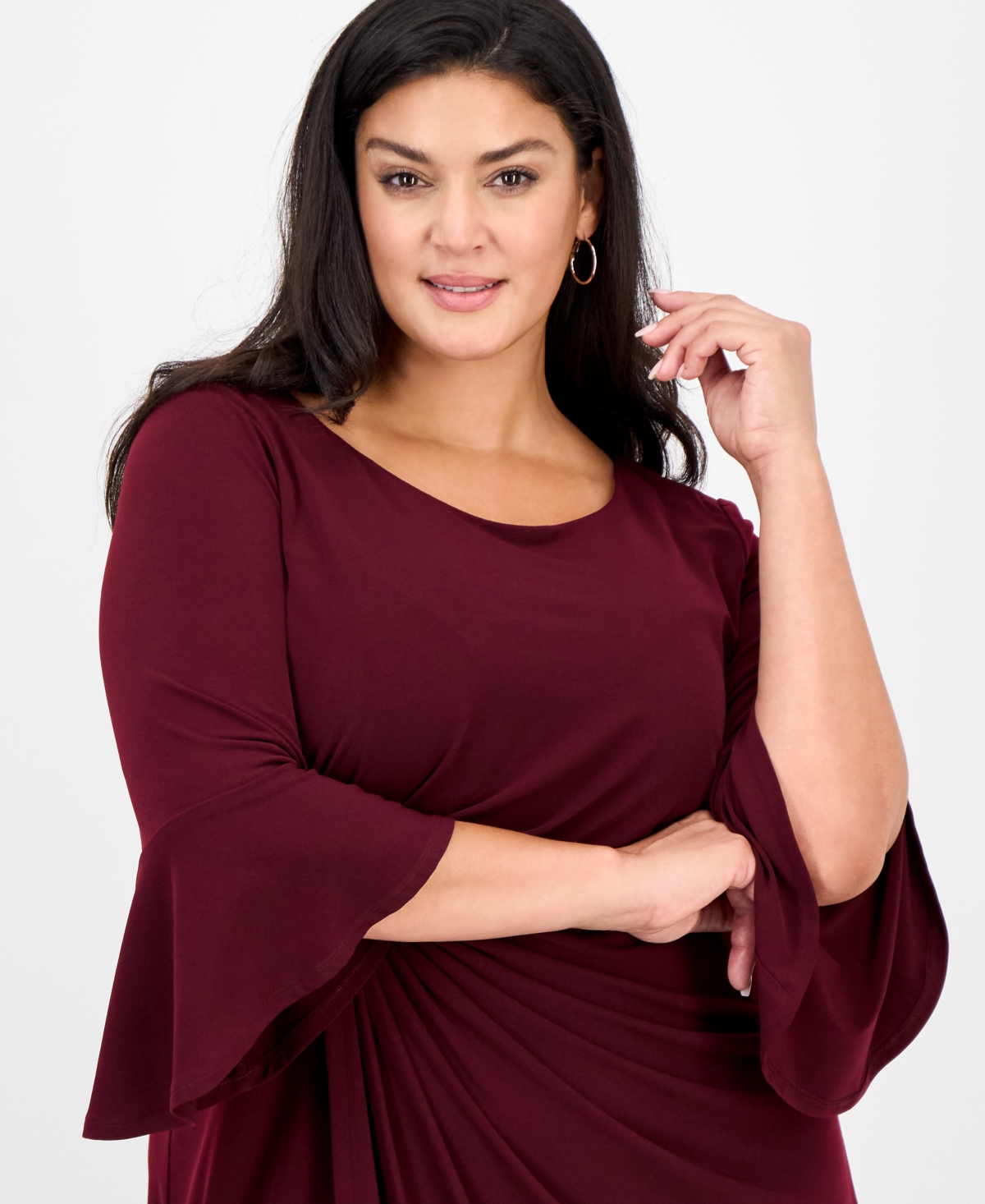 Connected Plus Size Side-tab Dress In Burgundy