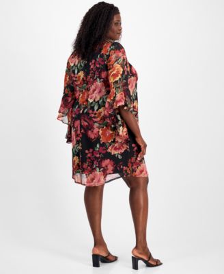 Plus Size Printed Round-Neck Sheath Dress