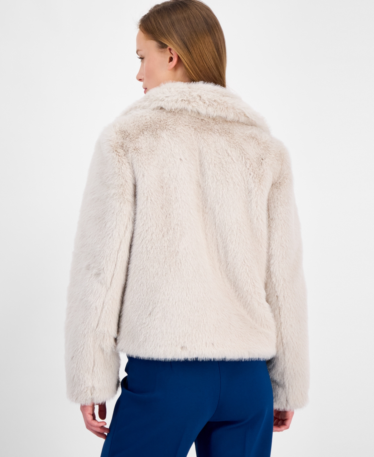 Anne Klein Petite Notch-collar Crop Faux-fur Jacket In Neutral