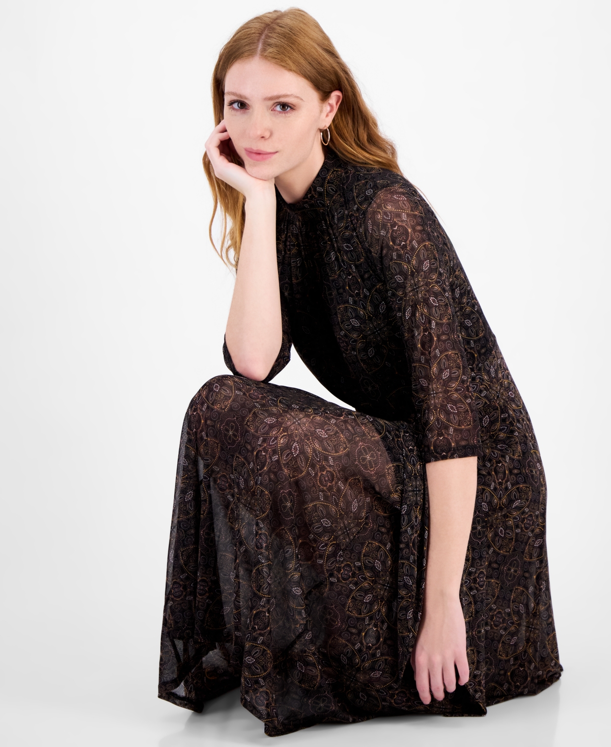 Robbie Bee Petite Mock Neck Printed Midi Dress In Black