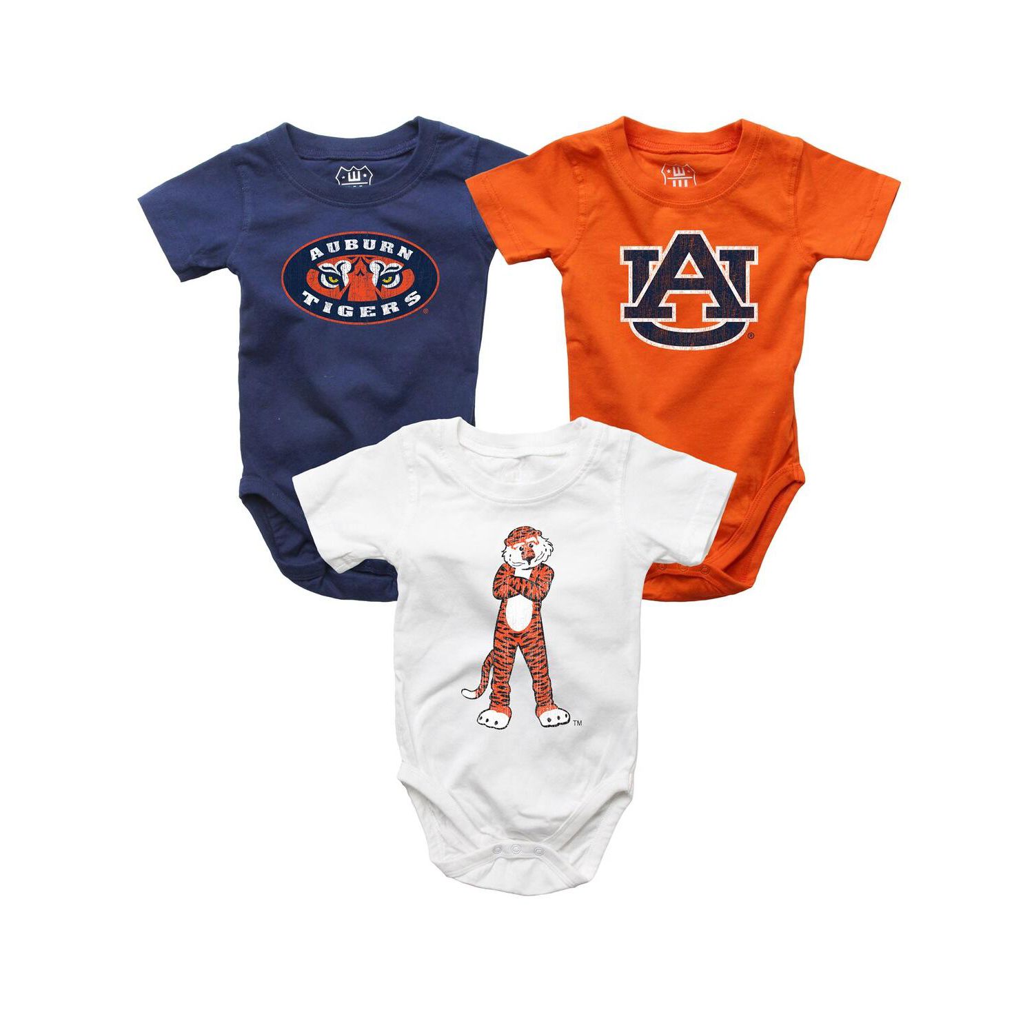 Baby Boys and Girls 3-Pack Orange/White/Navy Auburn Tigers Bodysuit