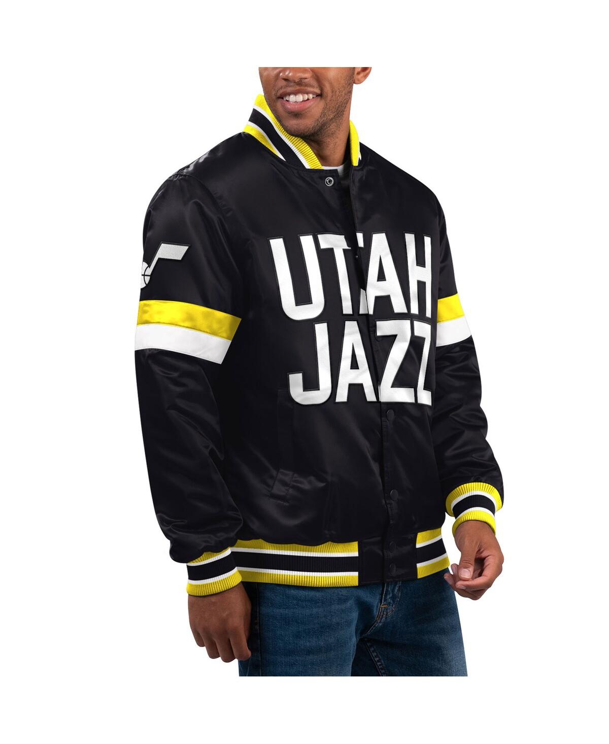 Men's Black Utah Jazz Home Game Satin Full-Snap Varsity Jacket - Black, Yellow