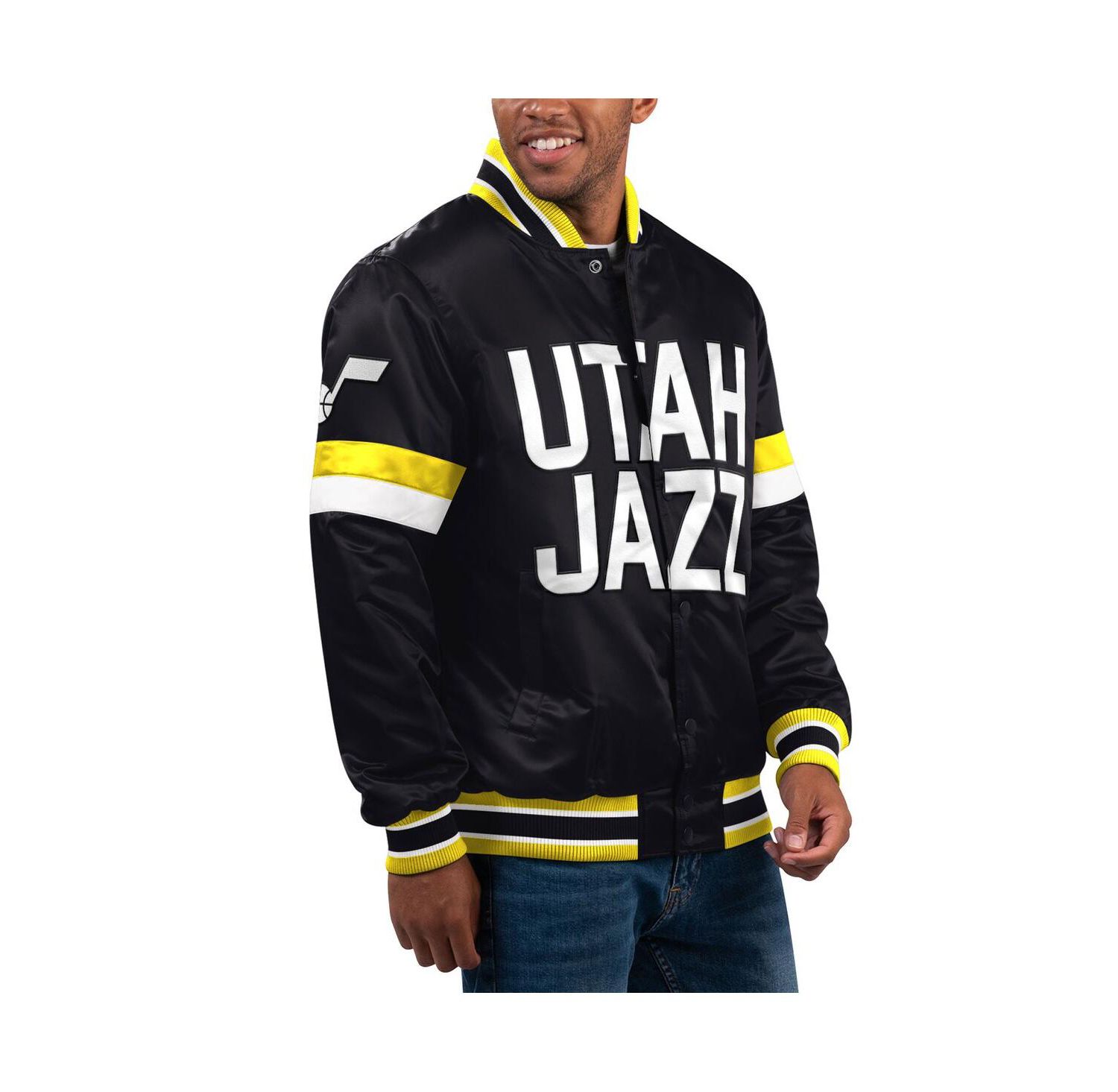 Men's Black Utah Jazz Home Game Satin Full-Snap Varsity Jacket