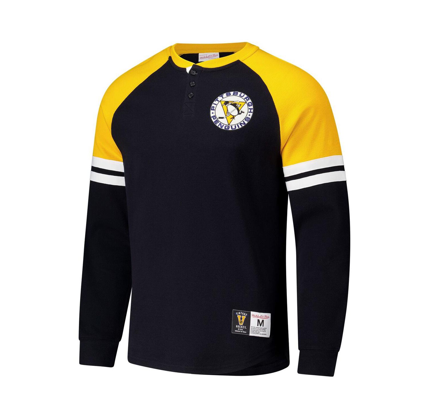 Men's Black Pittsburgh Penguins Thermal Henley Long Sleeve T-Shirt