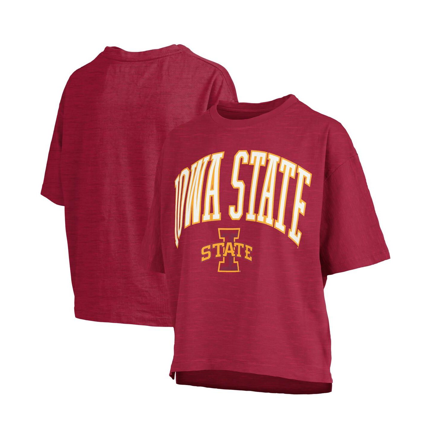 Женская футболка Pressbox Cardinal Iowa State Cyclones Nelson Arch Over Logo Waist Length Oversized Slub — фото 1